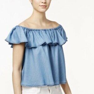 Velvet Heart Chambray Ruffle Off The Shoulder Top